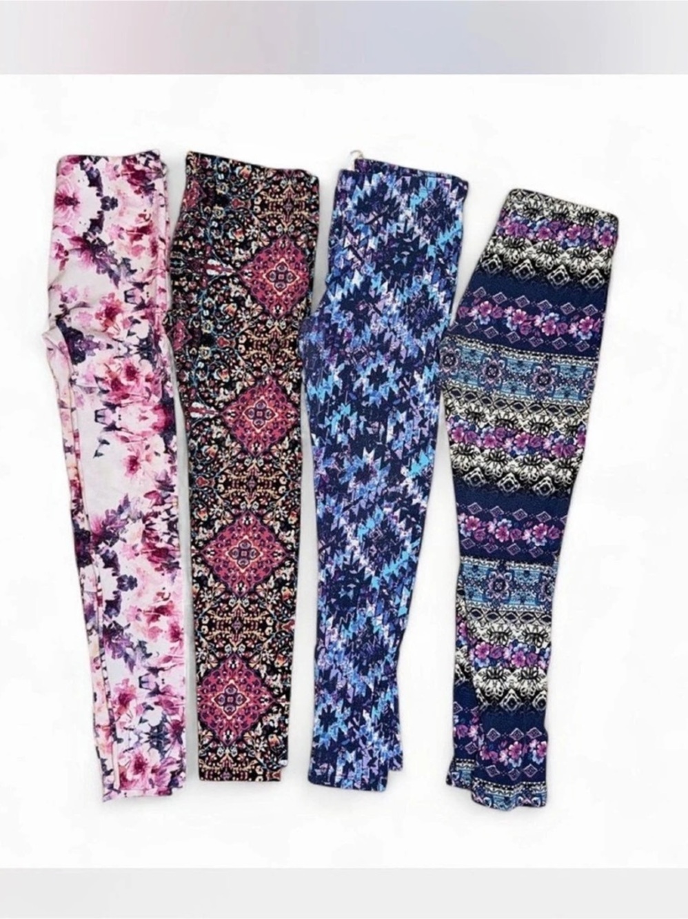 Mixed Brands Printed Leggings 4-Piece Set in Pink & Blue Size Large Women’s